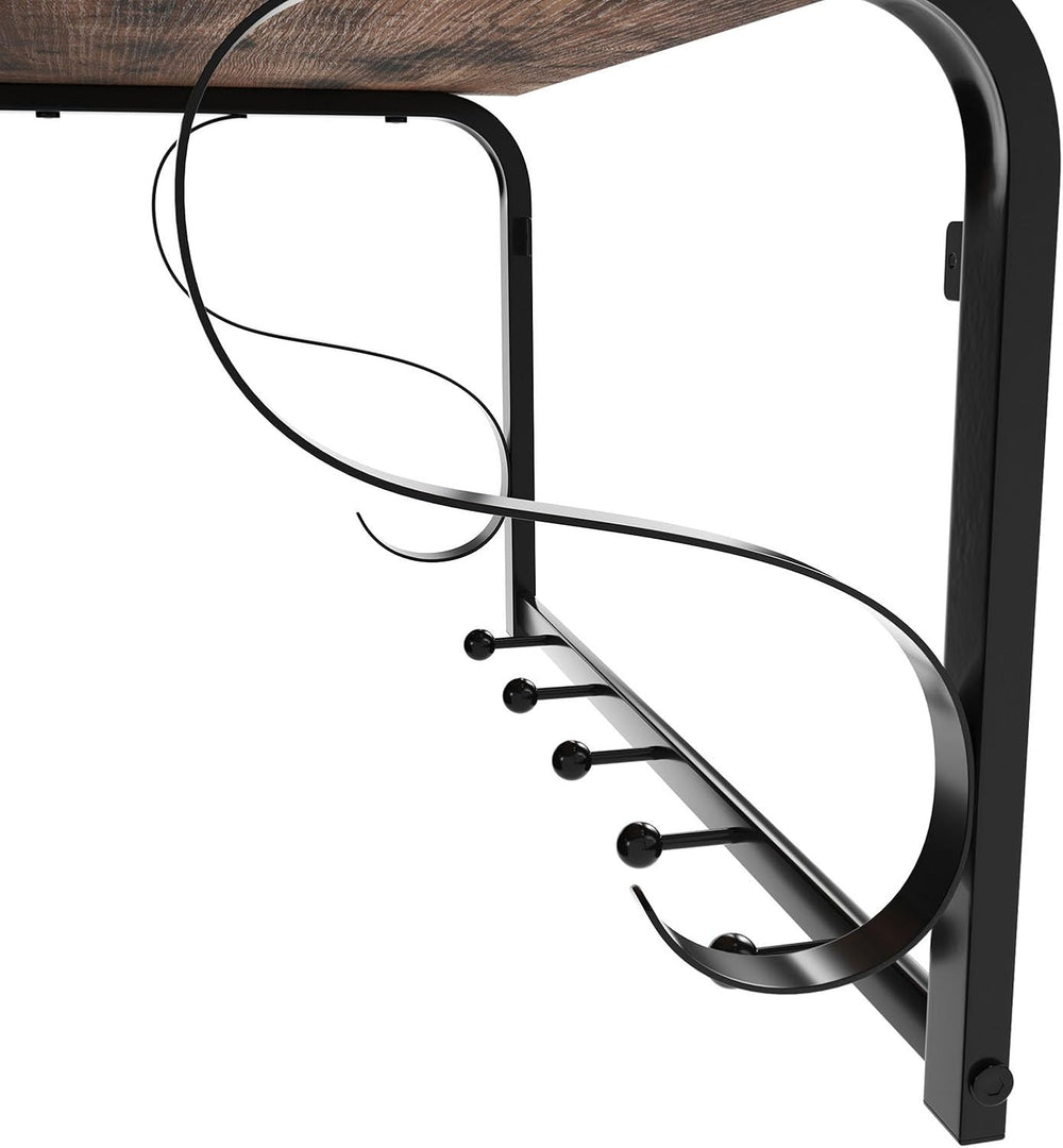 VASAGLE Coat Rack Wall Mount, Wall Hooks with Shelf, Hanging Rail, 5 Hooks