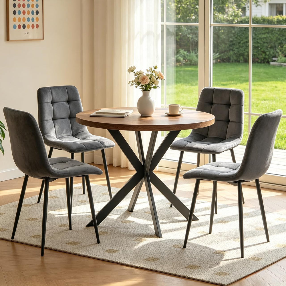 37-Inch Compact Round Kitchen Dining Room Table Chairs Set for 4