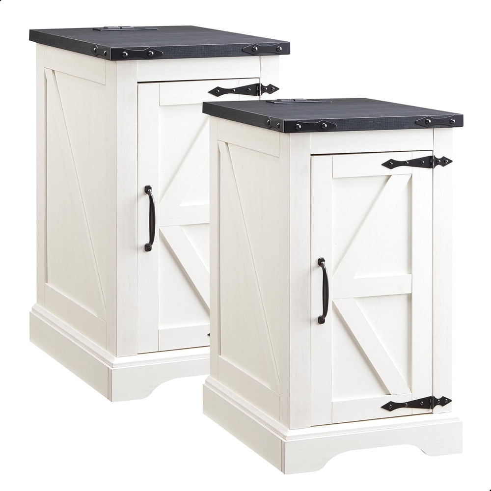 JXQTLINGMU Farmhouse Nightstand Set of 2 with Charging Station, 17" D Re...