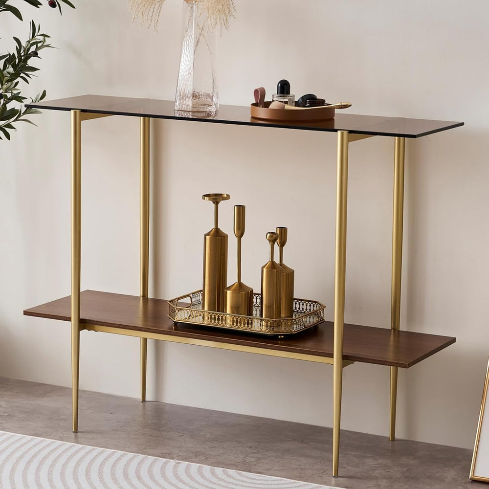 LumFurn Glass Console Table for Living Room, Foyer & Entrance, 2-Tiers Mi...