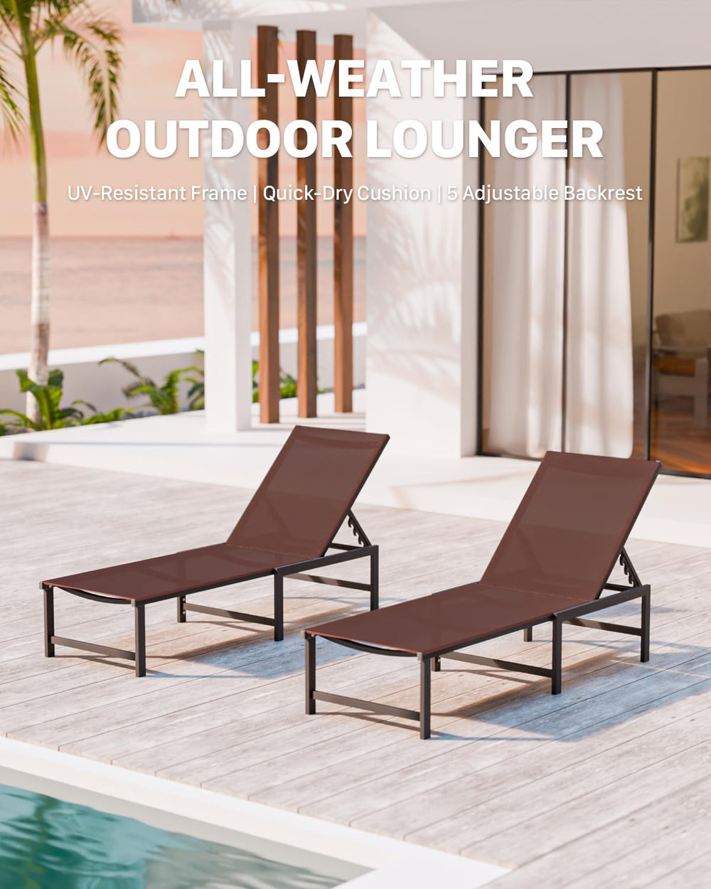 Aluminum Patio Chaise Lounge Chair Outdoor,Brown
