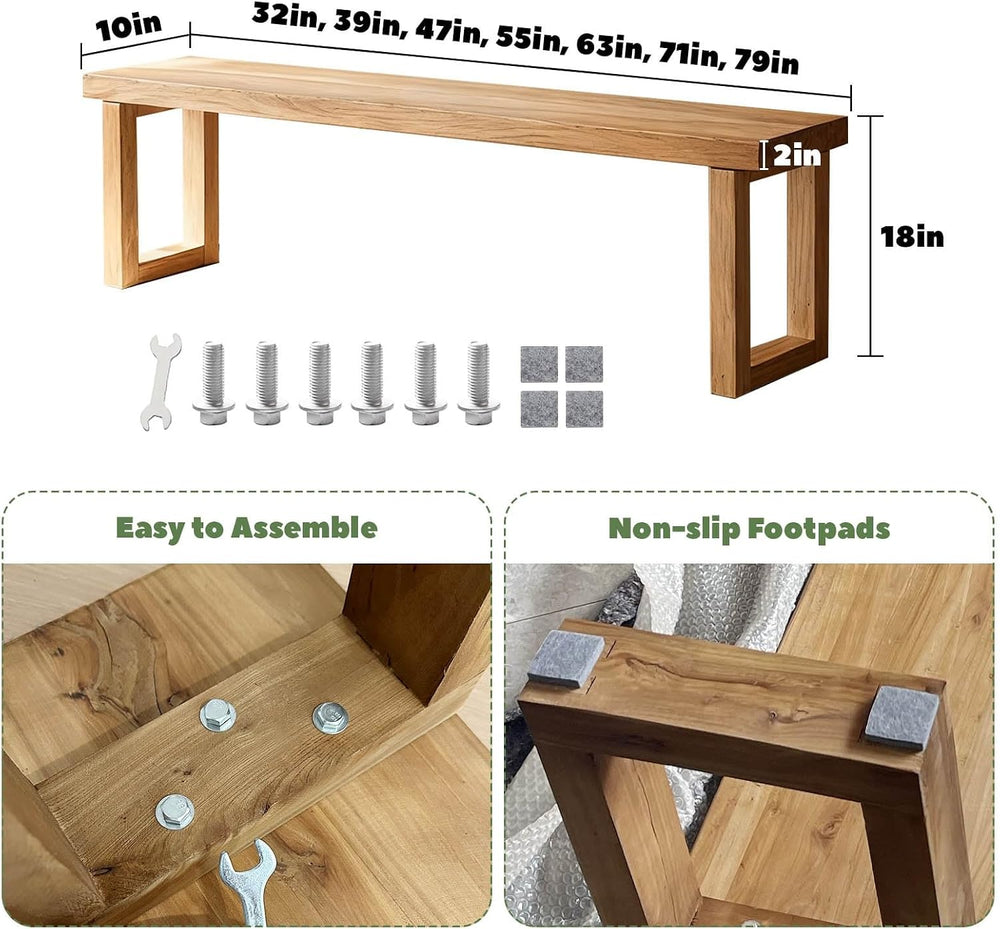 Narrow Farmhouse Bench Skinny Wooden Entryway Long Bench 32" 39" 47...
