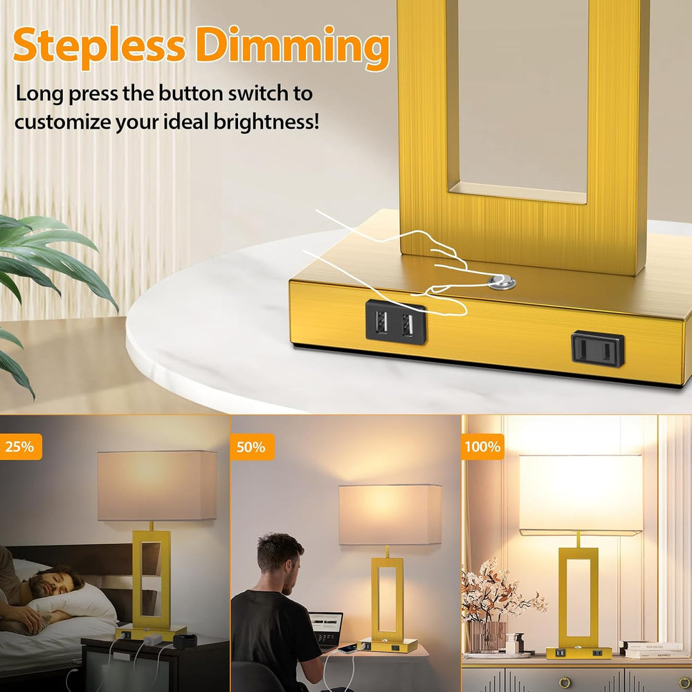 Table Lamps for Bedrooms Set of 2, 27.2’’ Super Tall Modern Gold Lamps for Li...