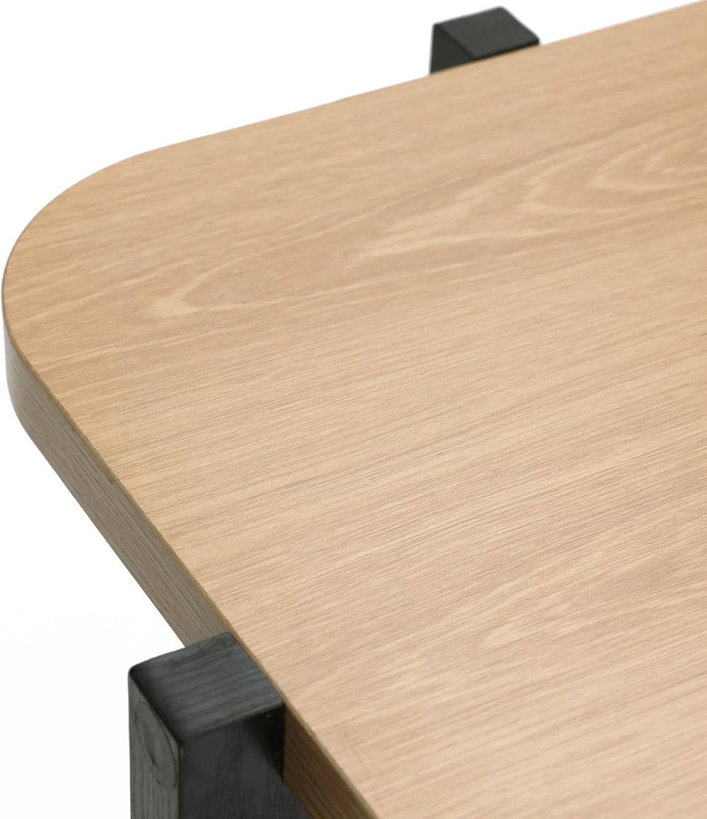 LuxenHome Modern Square Side Table, 19" Black & Brown Wood Accent En...