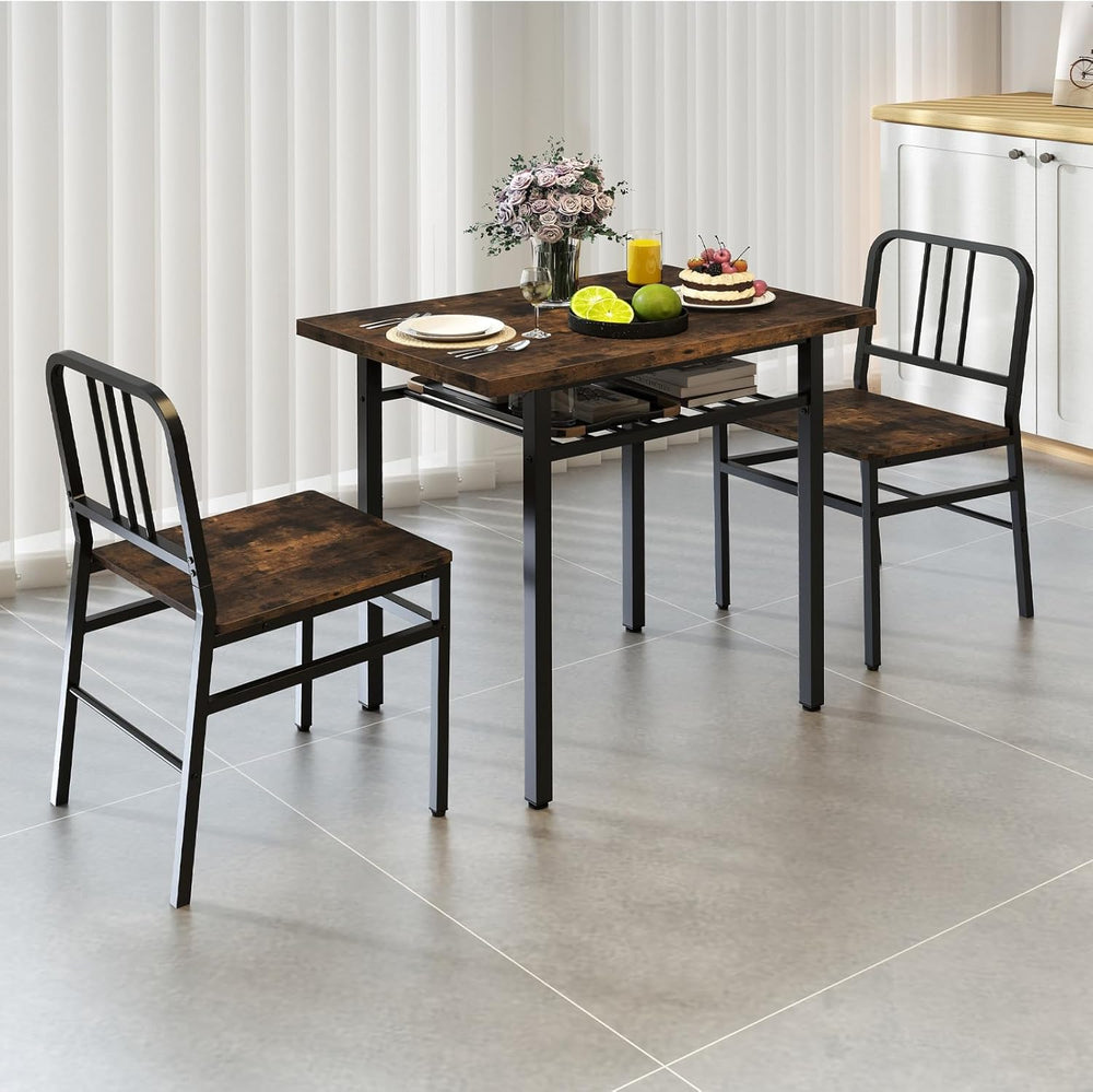 GOFLAME 3-Piece Dining Table Set for 2, Wooden Rectangular Kitchen Table and ...
