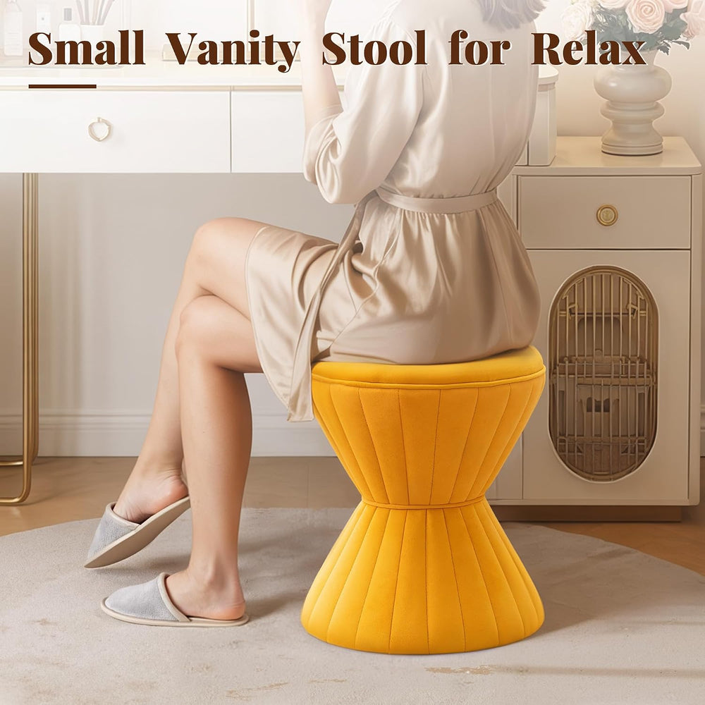 Multifunction Velvet Ottoman, Upholstered Vanity Stool Chair, Sturdy Round Fo...