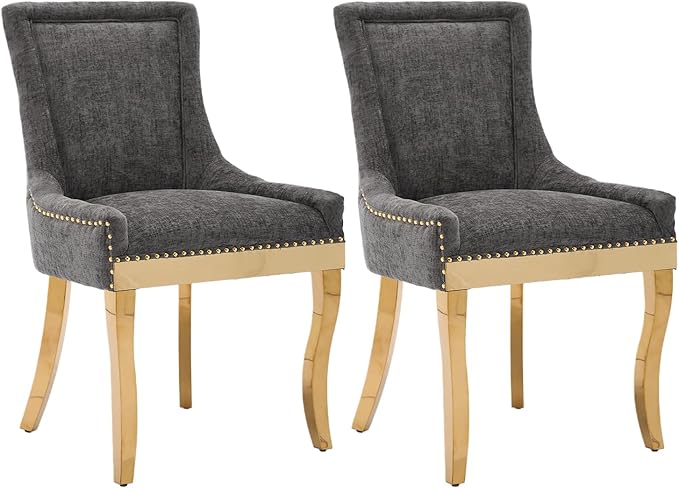 Upholstered Dining Chairs Set of 2, Modern Fabric Side Chairs with Gold Stain...