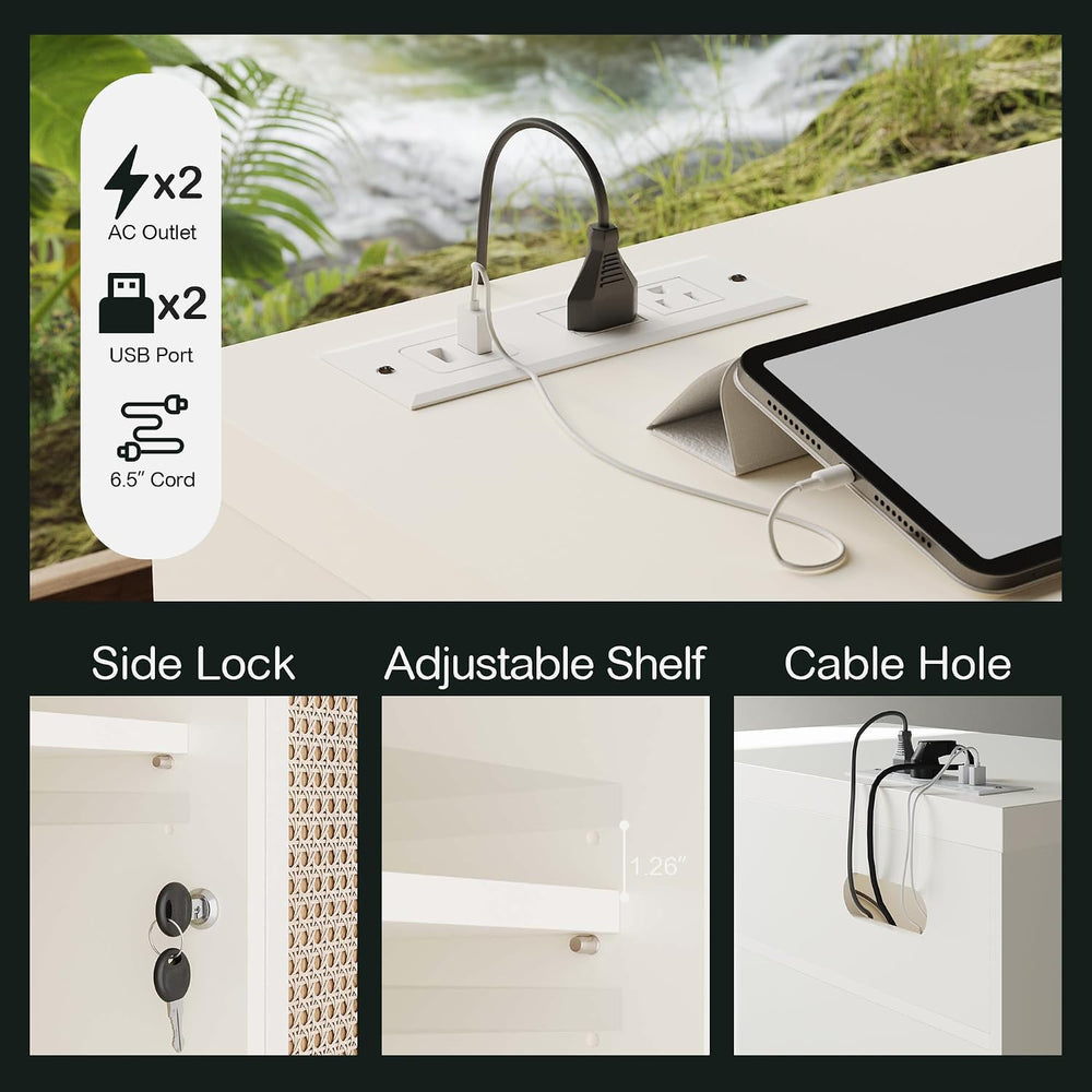 ModernMate 2 Drawers Storage File Cabinet with Lock & Outlet, 31.5W*29.4H...