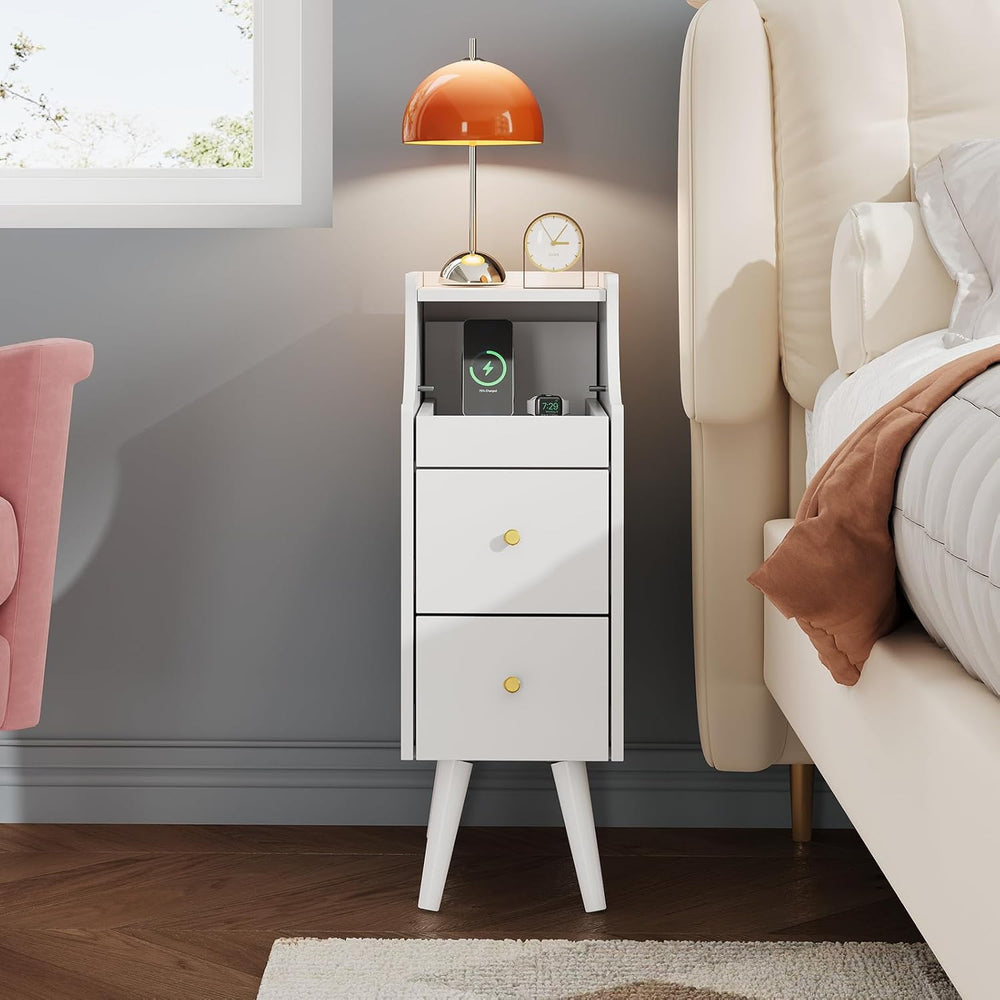 WLIVE Small Nightstand with Drawers, Narrow Bedside Tables with Open Shelf &a...