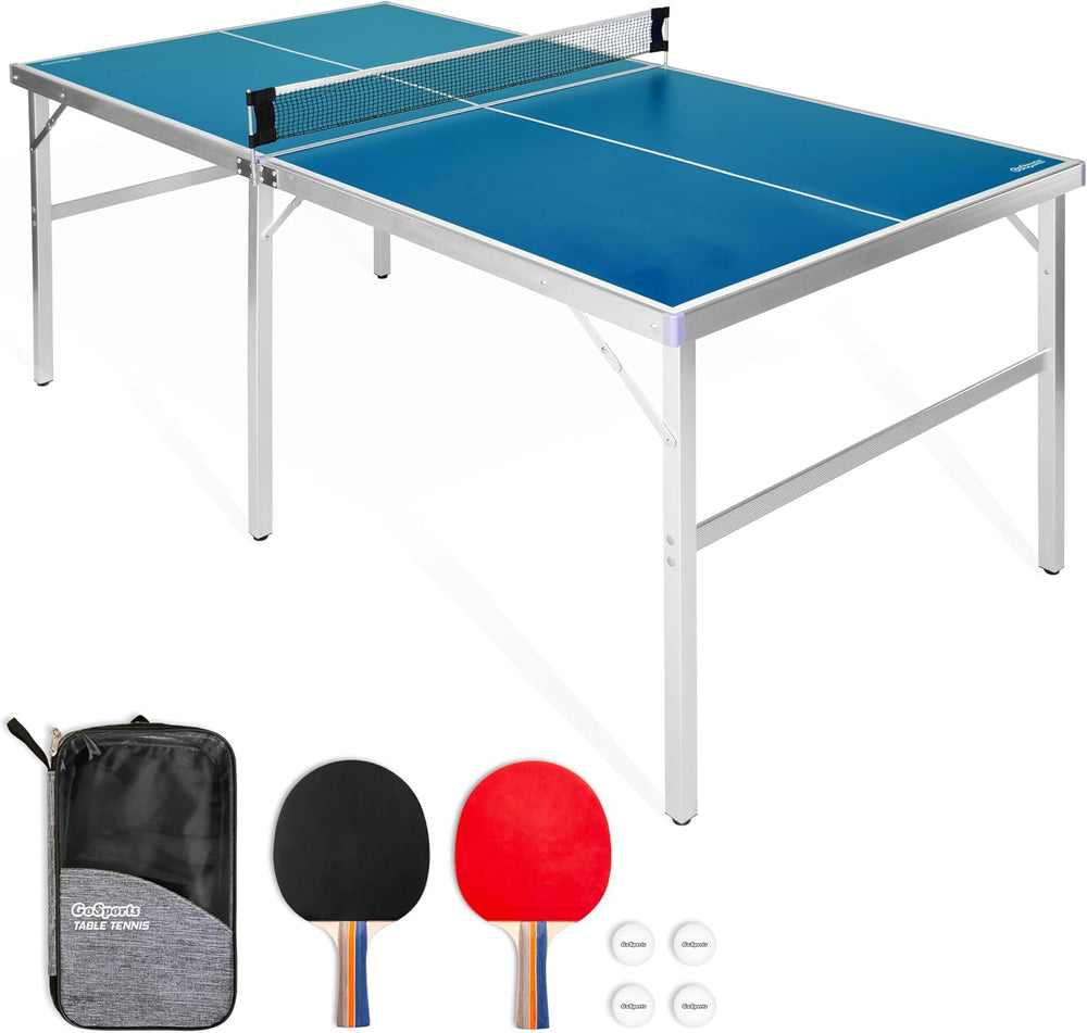 GoSports Mid-Size Table Tennis Game Set - Red or Blue - Indoor/Outdoor Portab...
