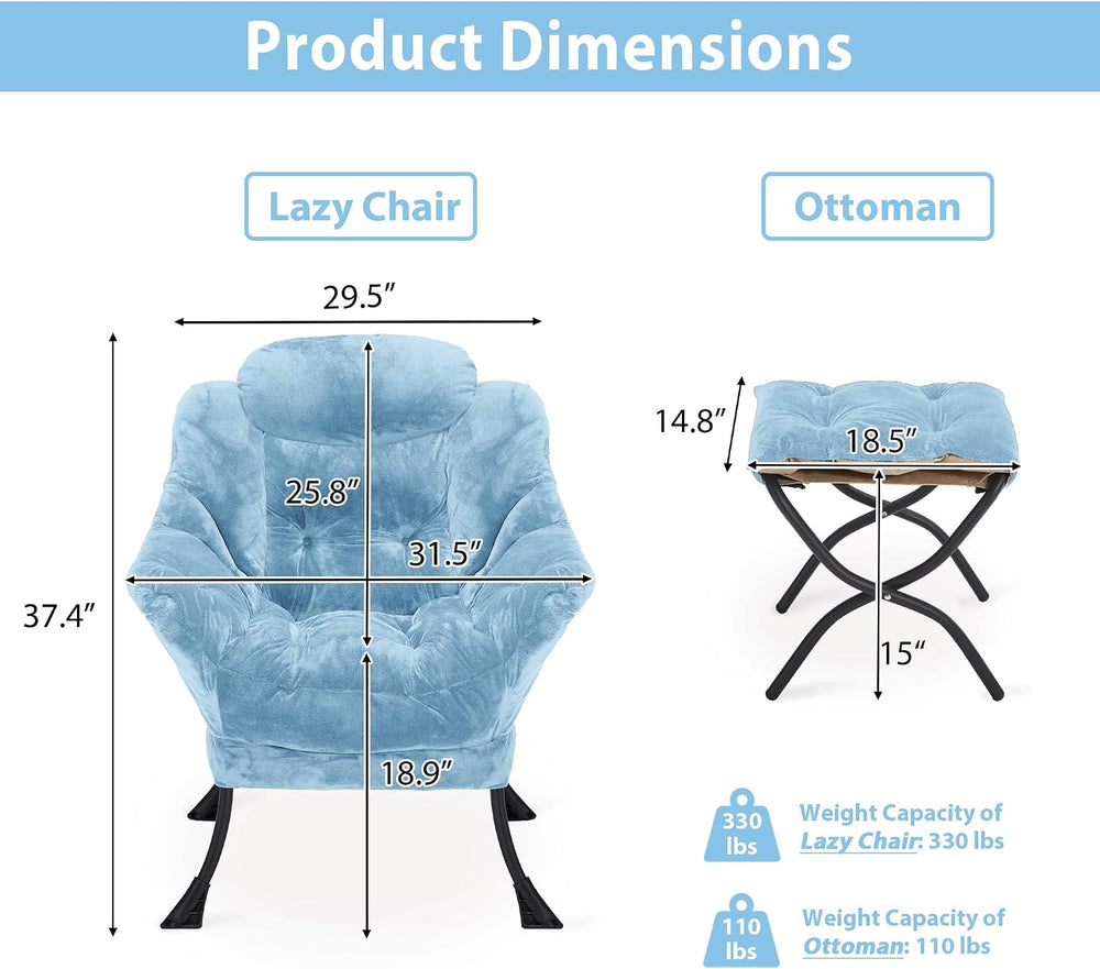 Youtanic Lazy Chair with Folding Ottoman, Accent Chair Plush Upholstered with...