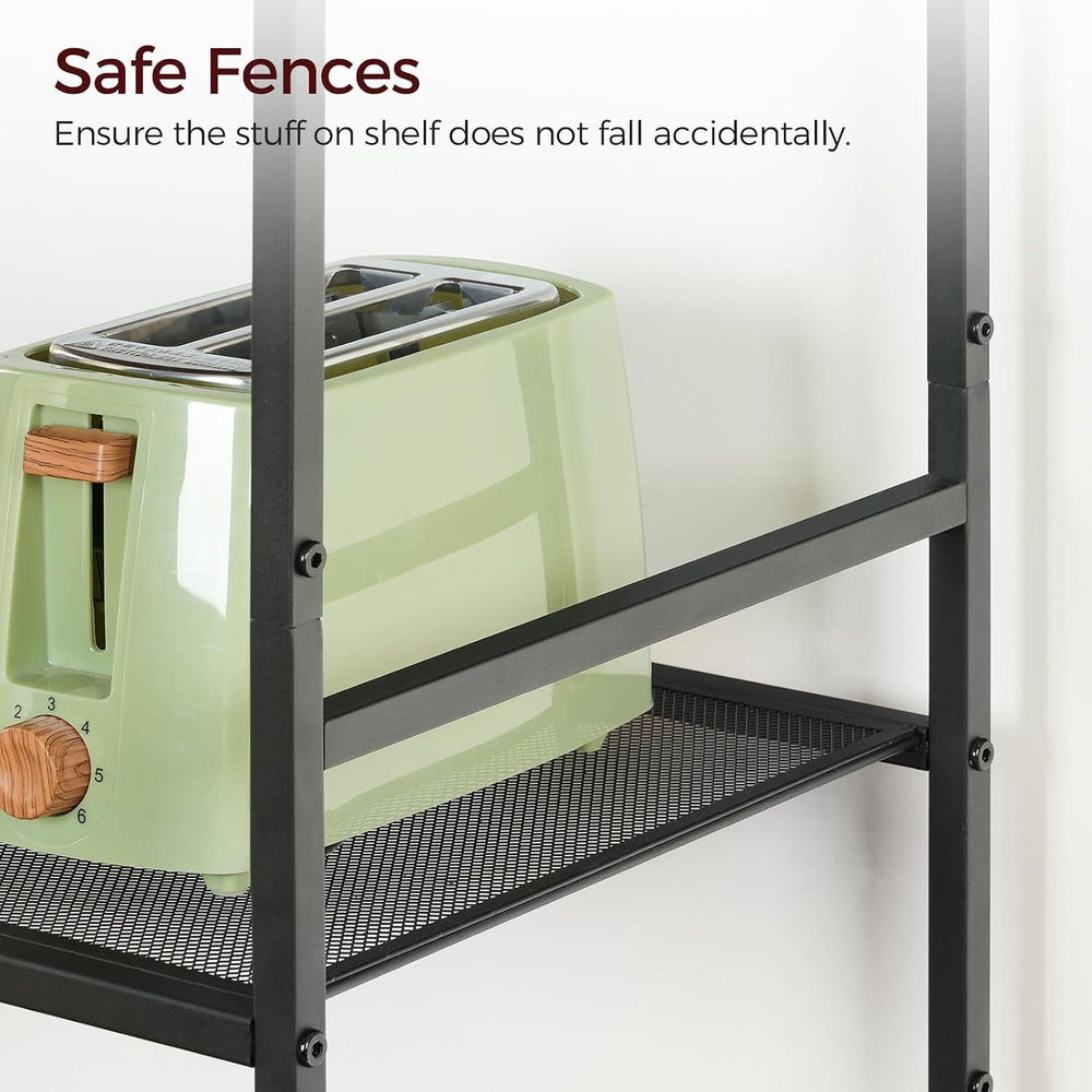 MAHANCRIS Bakers Rack with Power Outlet, Microwave Stand with Hooks, Multifun...
