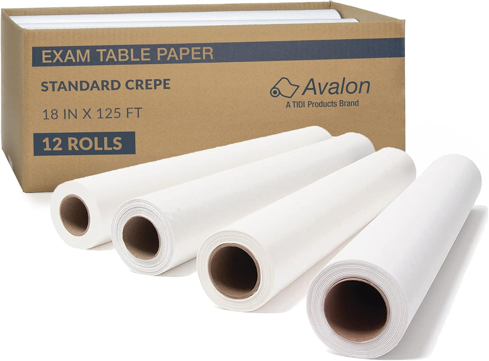 TIDI 613 Avalon Exam Table Paper, White, 18” x 125’ (Pack of 12) ― Standard C...