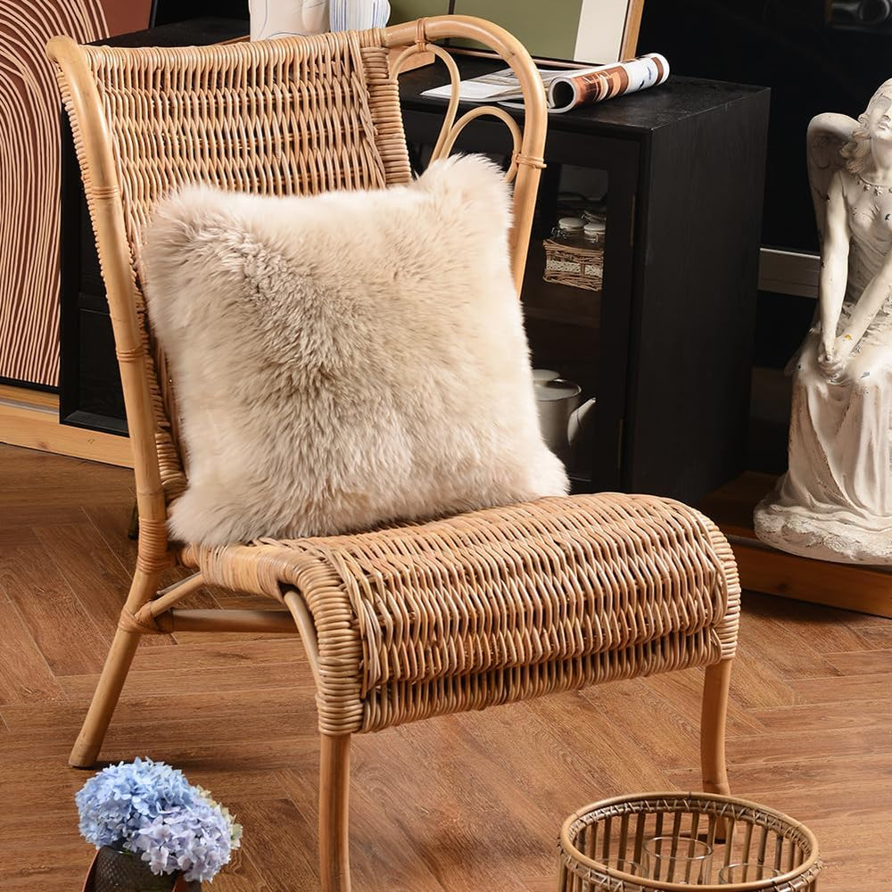 LLB Genuine Sheepskin Throw Pillow Covers Fluffy Decorative Square Couch Pill...