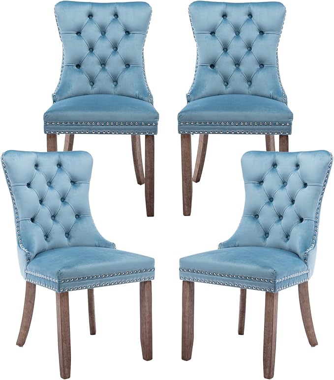 Velvet Dining Chairs Set of 4, Tufted Upholstered Dining Room Chairs with Bac...