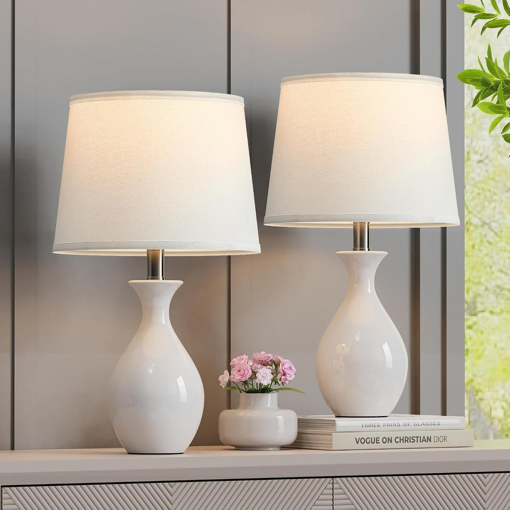 PARTPHONER Table Lamp Set of 2, Modern Ceramic Bedside Lamps for Night Stands...