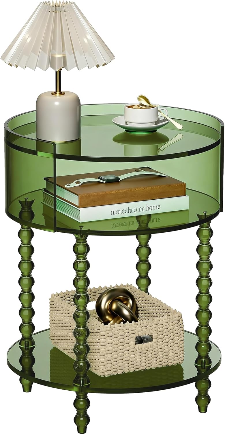 Modern Acrylic Round Side Table, End Table for Living Room, Clear Nightstand ...