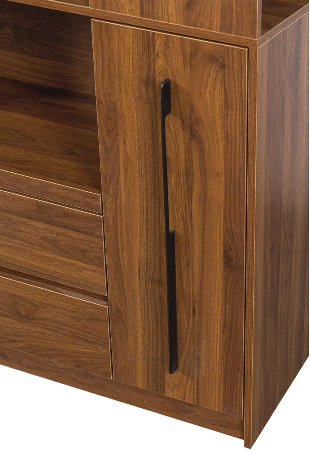 Tall Kitchen Hutch Cabinet with Pull-out Shelves, Storage Drawers, Glass Door...