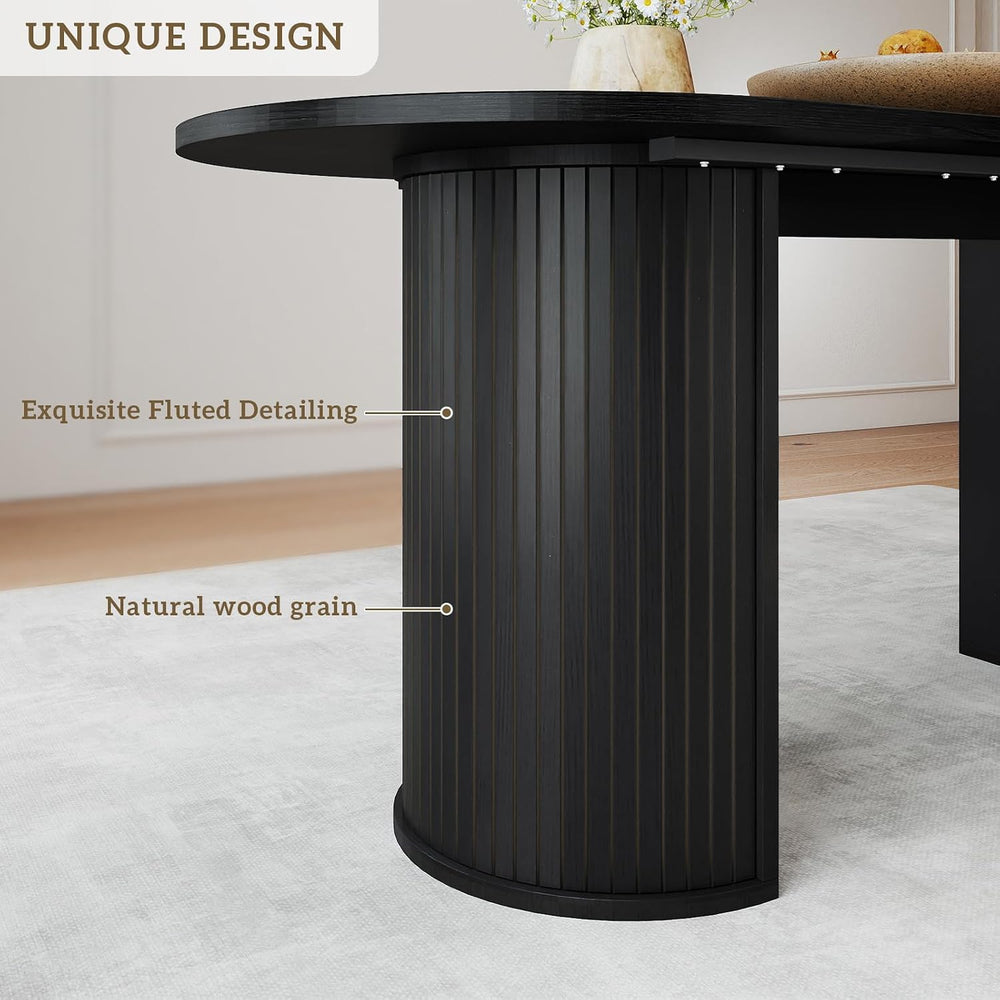 70.8" Oval Dining Table for 4-6 Persons, Fluted Pedestal Base Mid Centur...