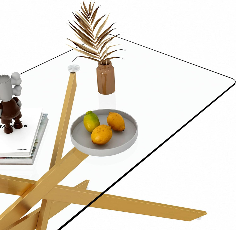 61" Glass Dining Table for 6, Modern Kitchen Dining Room Table with Rect...