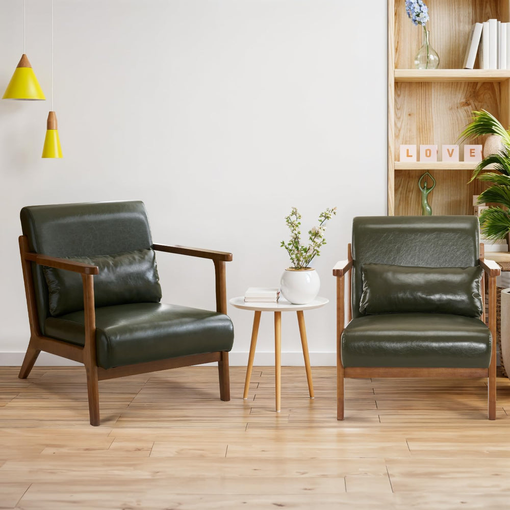 MOJAY Modern Accent Chair with Ottoman, PU Leather Upholstered Armchair Livin...