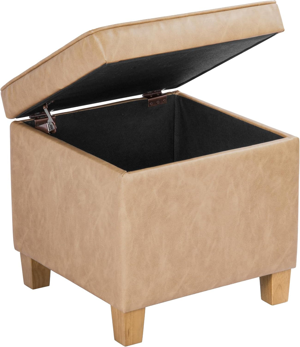 HomePop Square Tufted Storage Ottoman - Sand Faux Leather