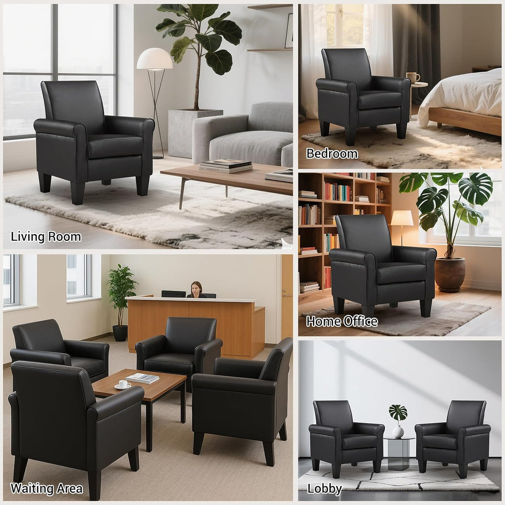 Faux Leather Accent Chair Set of 2, Mid Century Modern Living Room Chair, Uph...