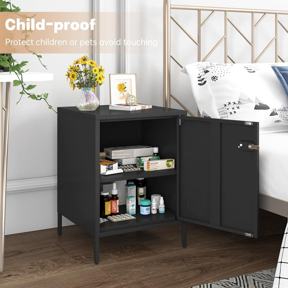 Steehoom Metal Lockable Nightstand, Single Door Locker Metal End Table Small ...