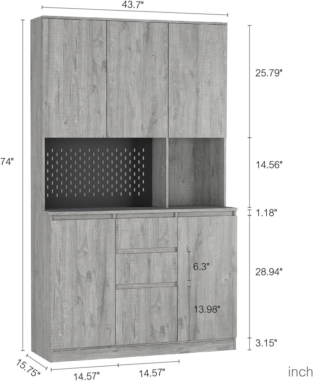 74 Inch Freestanding Kitchen Pantry Cabinet, Wooden Cutlery Storage Cabinet w...