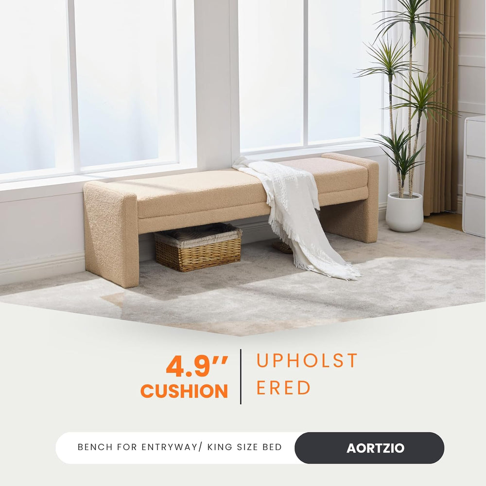 Shoe Bench for Entryway, 66.9''W Modern Boucle King Size End of Bed B...