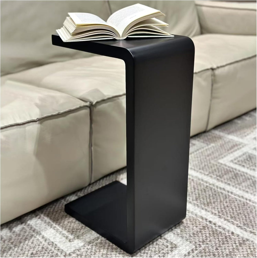 C Shaped End Table, Solid Wood Sofa Side Table for Couch, Bed, and Living Roo...
