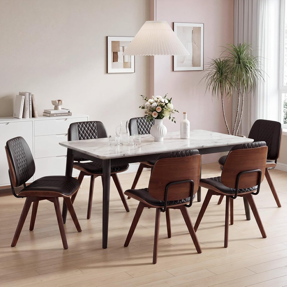 BV Dining Chairs Set of 4, PU Leather Armless Kitchen Chair in Modern Walnut ...