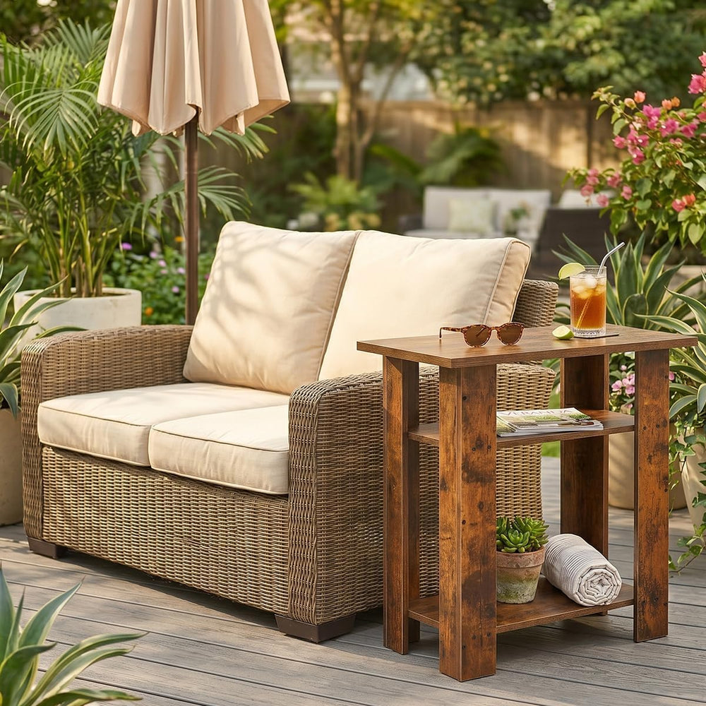Narrow Side Table, 3 Tier Rustic End Table for Living Room, Small Wood Nights...