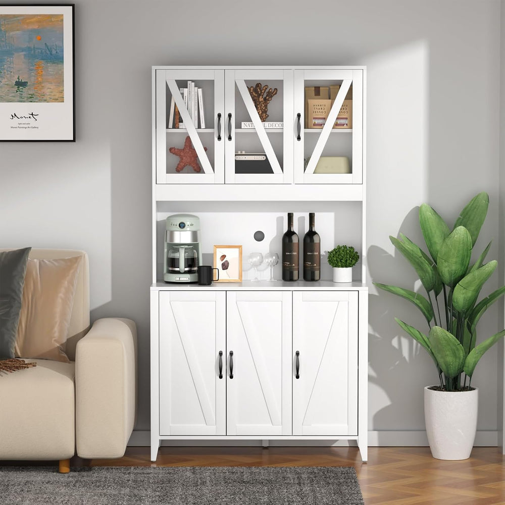 VOWNER Kitchen Pantry Storage Cabinet, Tall Kitchen Cabinets with 6 Doors, Fr...