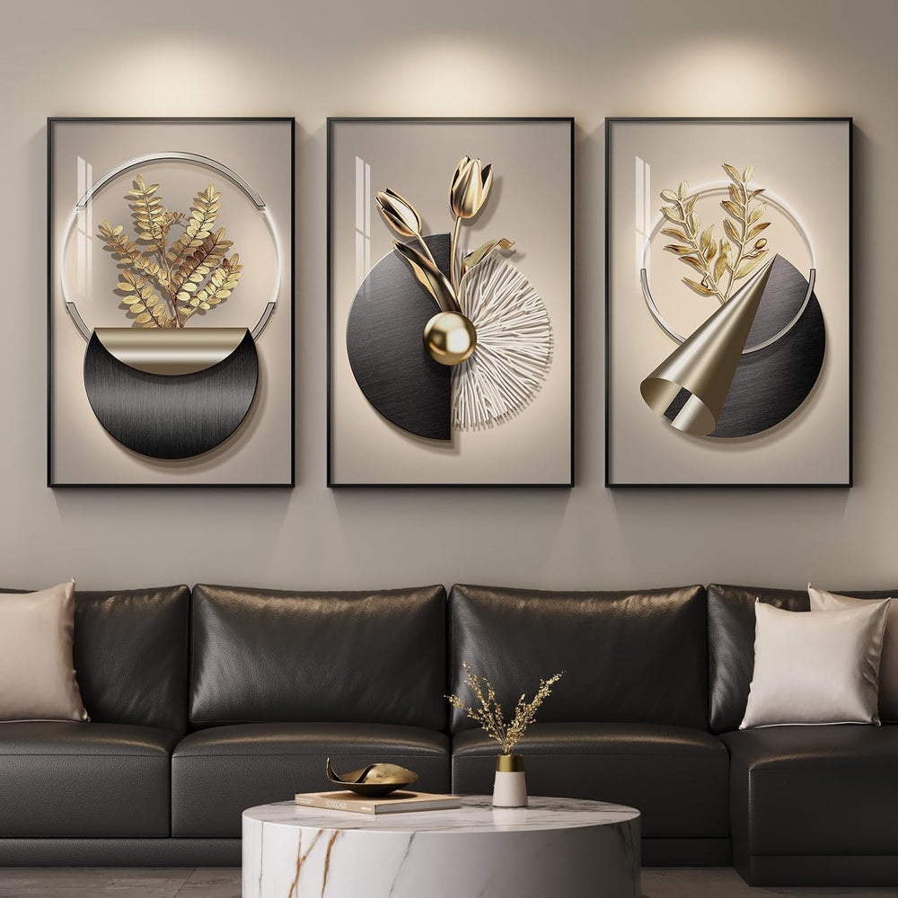 Large Framed Modern Elegant Wall Art for Living Room, 3 Piece 24x36 In