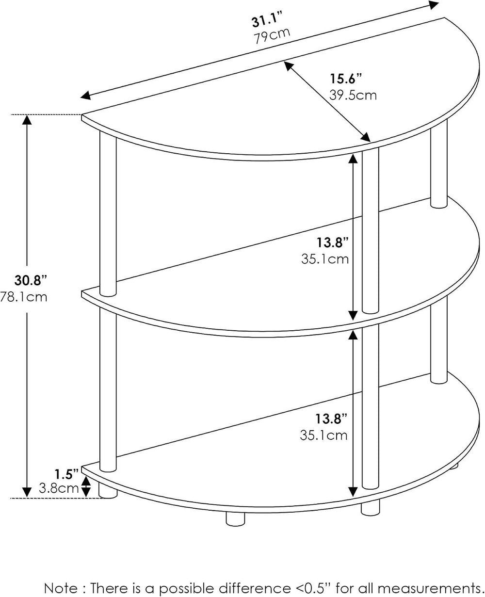 3-Tier Half-Round Console Table with Storage Shelf, Toolless Assembly Narrow ...