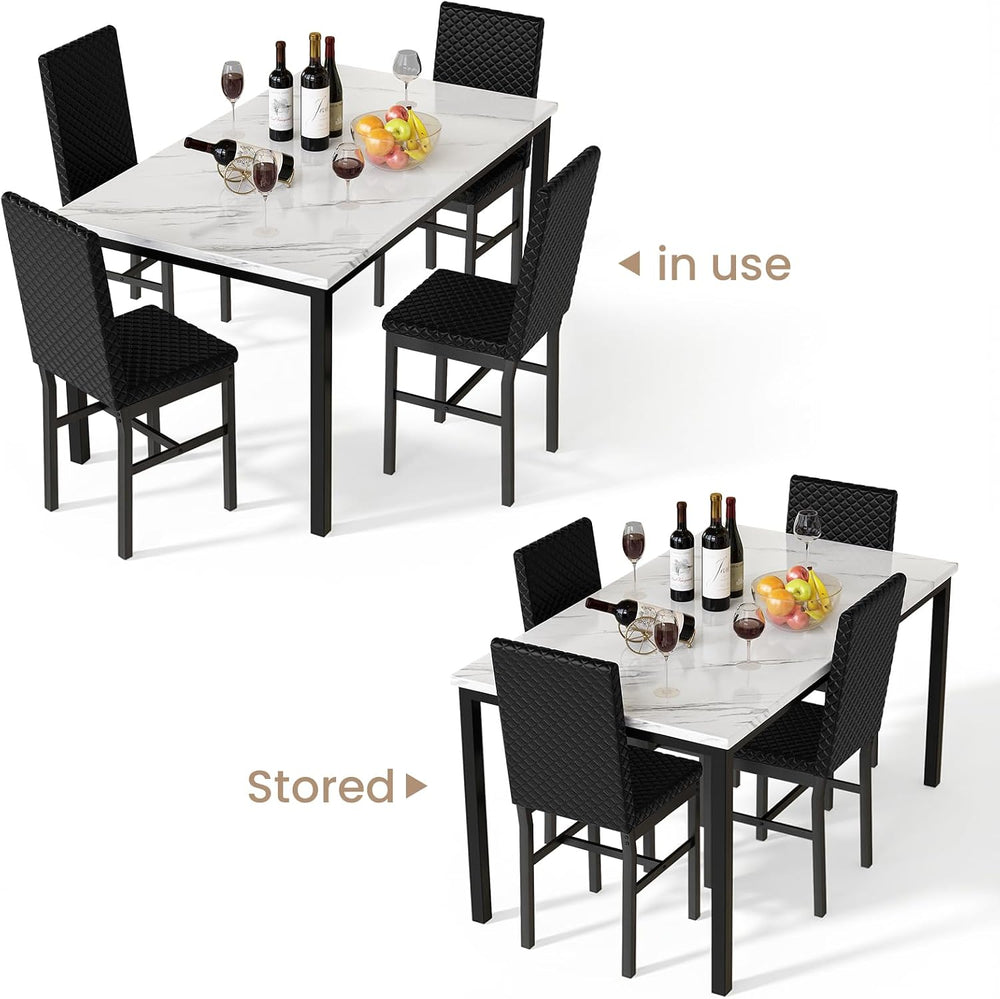 Hooseng Kitchen Table Set 5 Piece Dining Room Table Set Marble Dining Table 4...