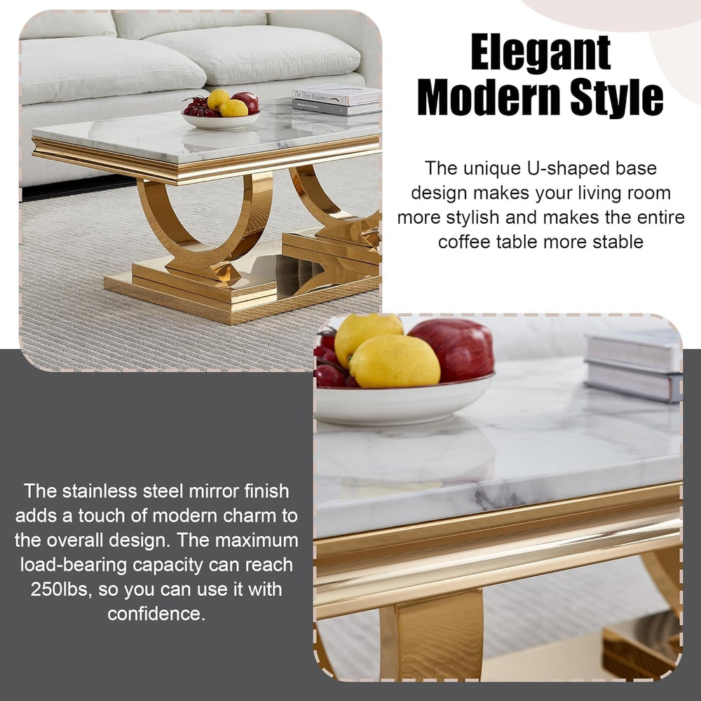 Marble Coffee Table Set of 3, Includes 1 Coffee Table with 2 Square End Side ...