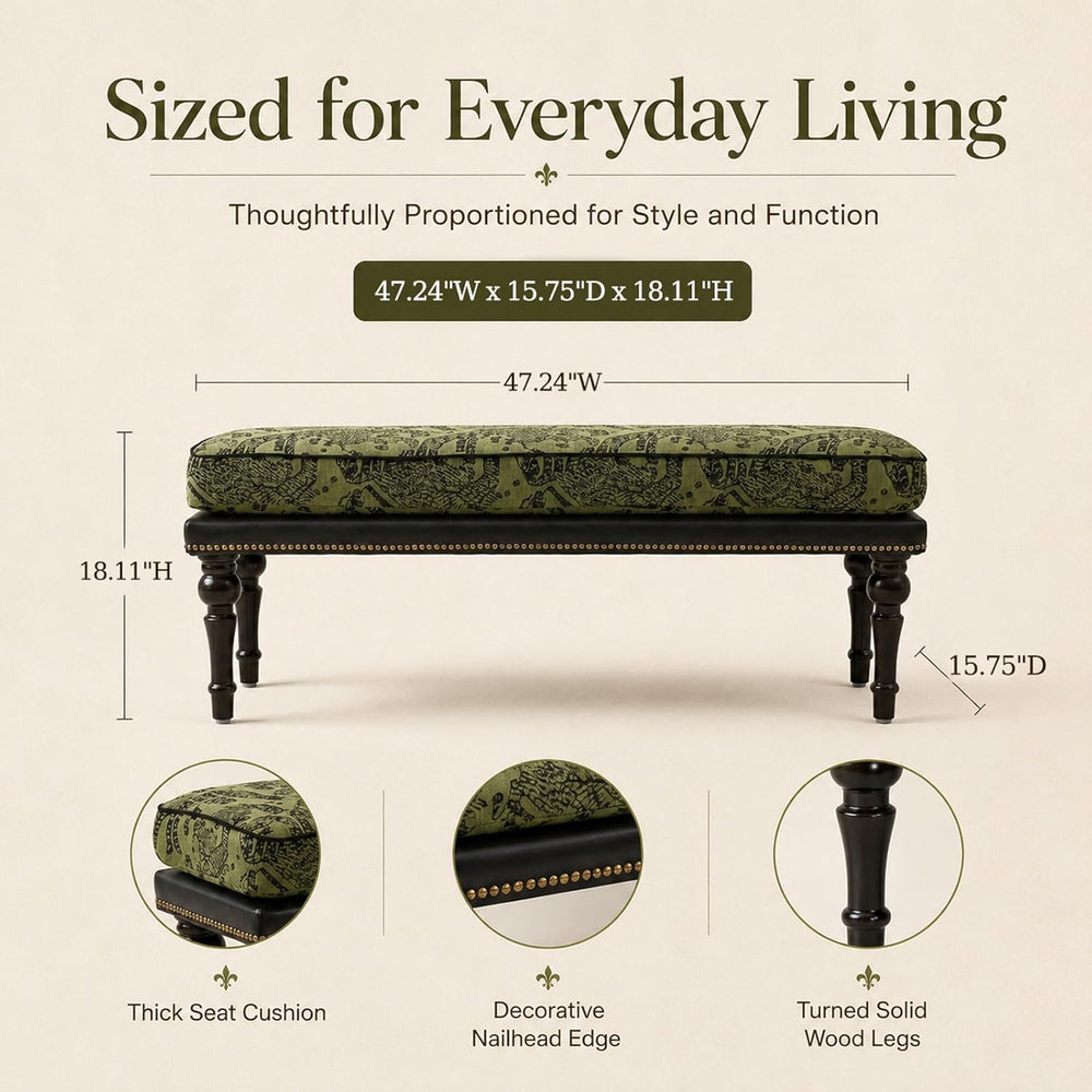 Forteek 47" Upholstered Bed End Bench for Bedroom, Vintage Bed Bench | V...