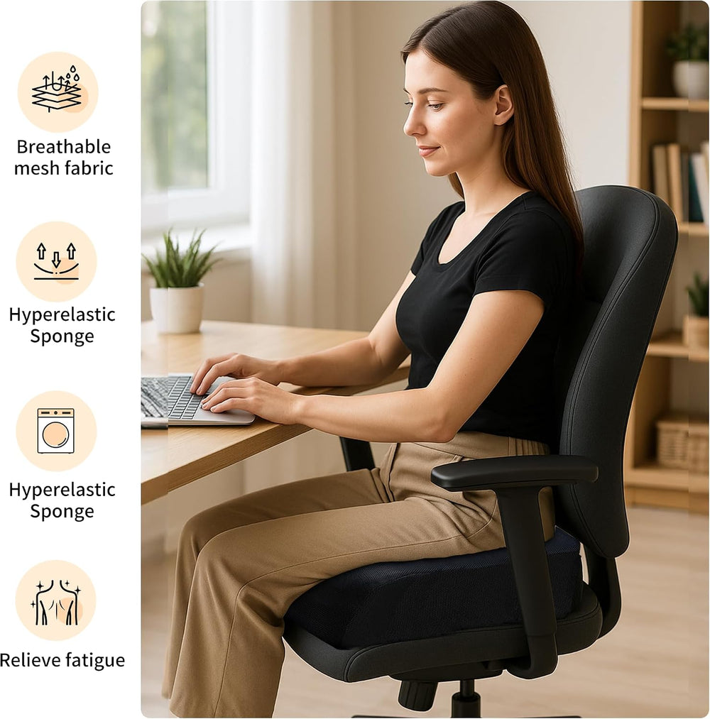 Office Chair Booster Cushion — 6-Inch Extra-Thick Height Increase Seat Pad wi...