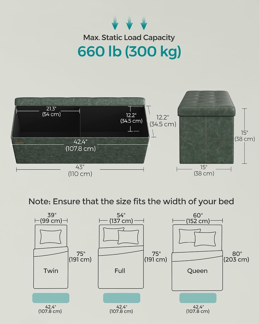 SONGMICS Storage Ottoman Bench, 43.3 Inches Folding Foot Rest Stool | PU Leat...