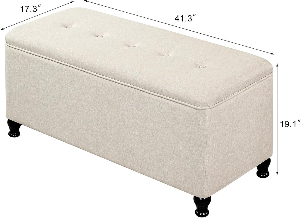 Homebeez 41" Linen Storage Ottoman Bench with Button Tufted Top & Wo...