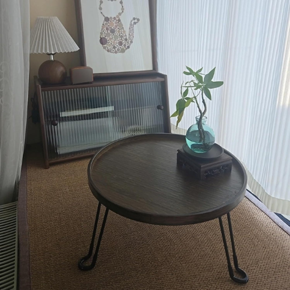 Round Coffee Table Sofa Side Table with Fluted Simple Center Table for Living...