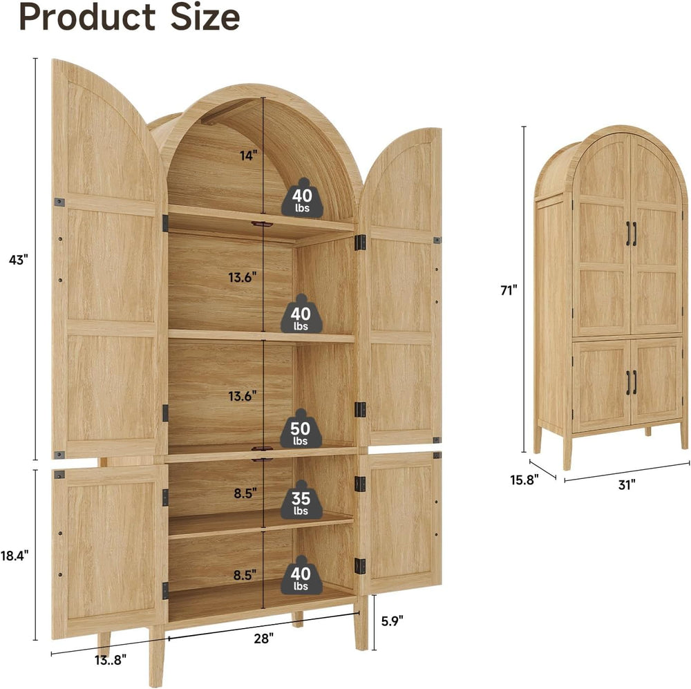 ONBRILL 71" Tall Wooden Arched Cabinet, 5-Tier Arched Kitchen Pantry Cab...
