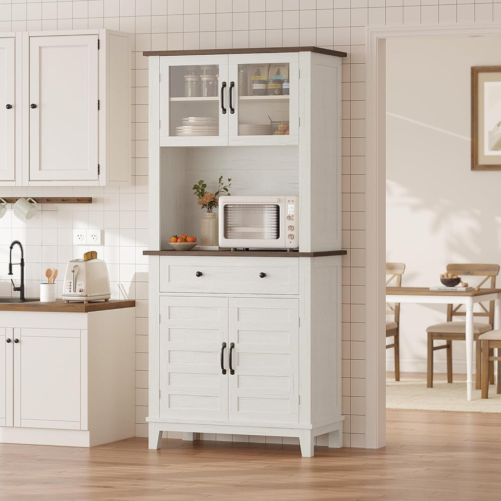 Pantry Cabinet with Charging Station, Tall Kitchen Pantry Storage Cabinet wit...