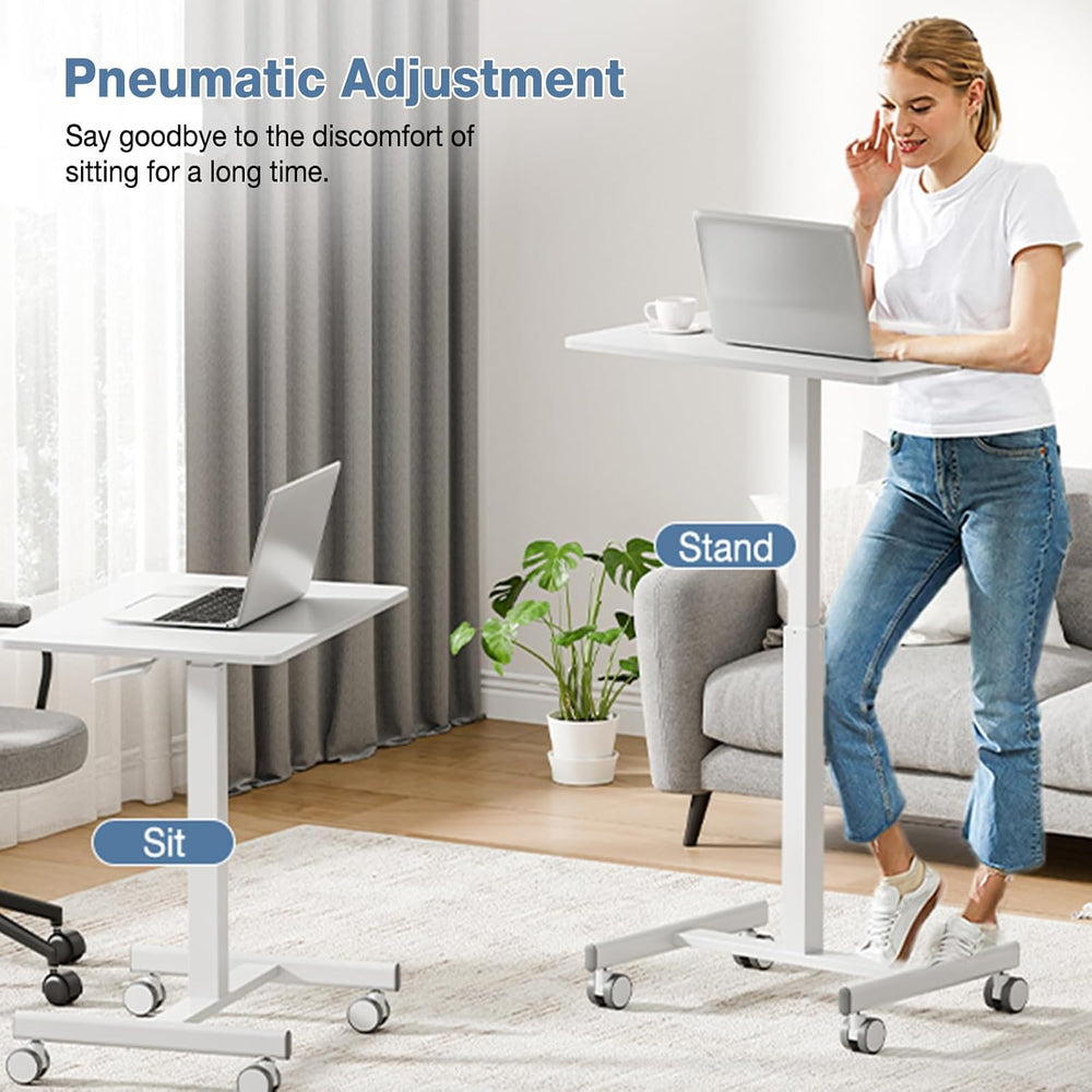 DUMOS Mobile Rolling Desk with Wheels, Small Standing Desks White