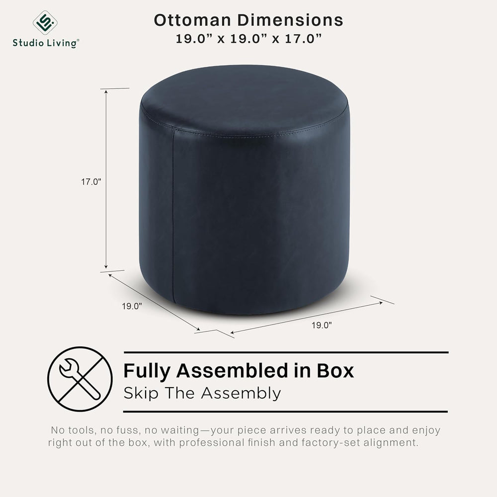 Studio Living® 19” Wentworth Ottoman Round Faux Leather Bench, Stationary Ott...