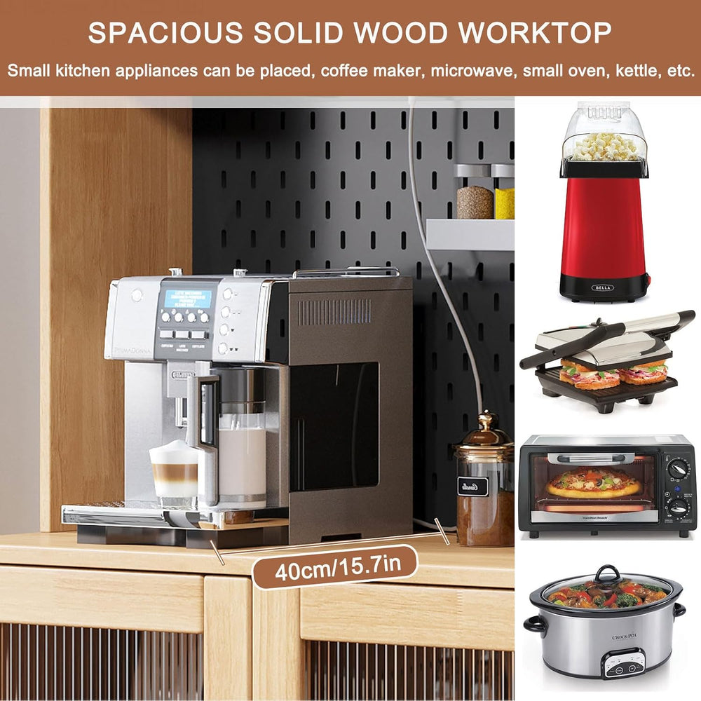 Pantry Storage Cabinet with Microwave Stand, Sliding Charging Station, Drawer...