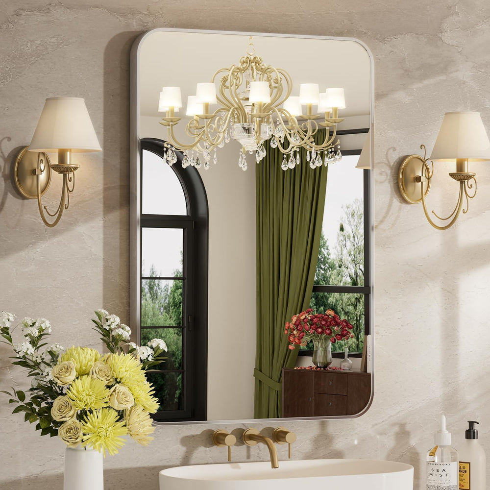 24"x36" Bathroom Mirror for Over Sink, Brushed Nickel Vanity Mirror