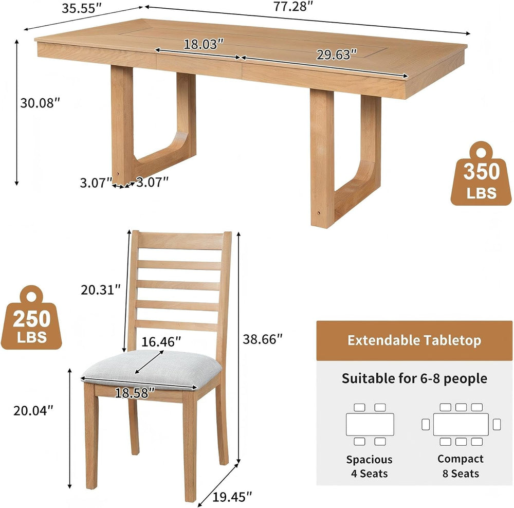 P PURLOVE 7 Piece Extendable Dining Table Set, Wooden Rustic Extendable Table...